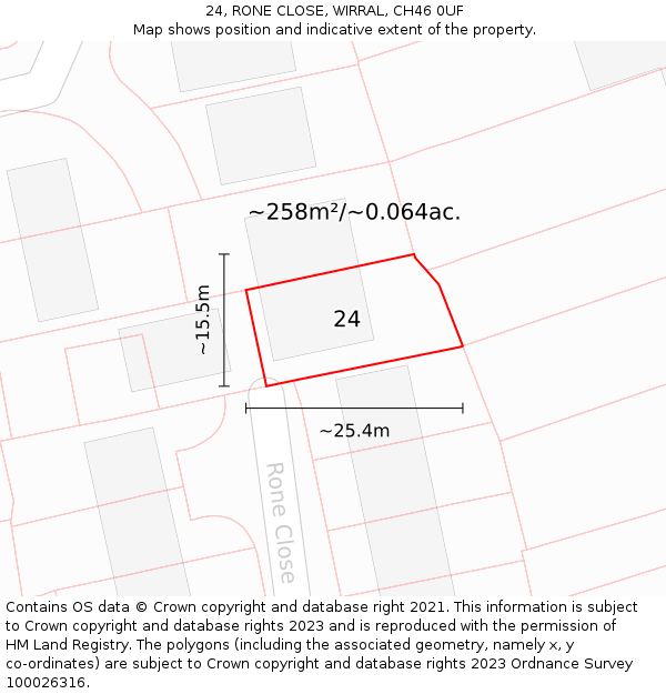 24, RONE CLOSE, WIRRAL, CH46 0UF: Plot and title map