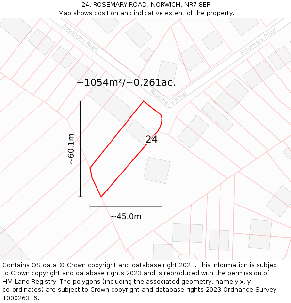 24, ROSEMARY ROAD, NORWICH, NR7 8ER: Plot and title map