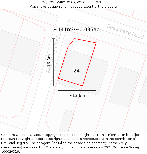 24, ROSEMARY ROAD, POOLE, BH12 3HB: Plot and title map