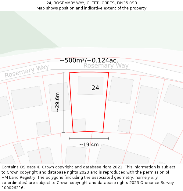 24, ROSEMARY WAY, CLEETHORPES, DN35 0SR: Plot and title map