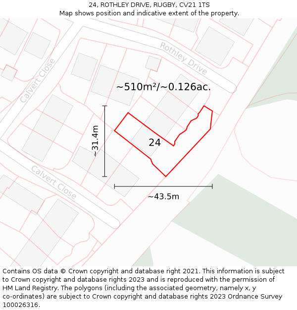 24, ROTHLEY DRIVE, RUGBY, CV21 1TS: Plot and title map