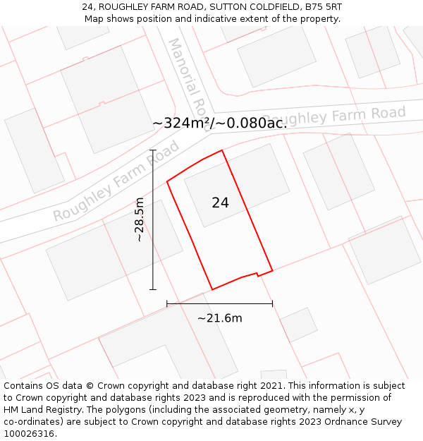 24, ROUGHLEY FARM ROAD, SUTTON COLDFIELD, B75 5RT: Plot and title map