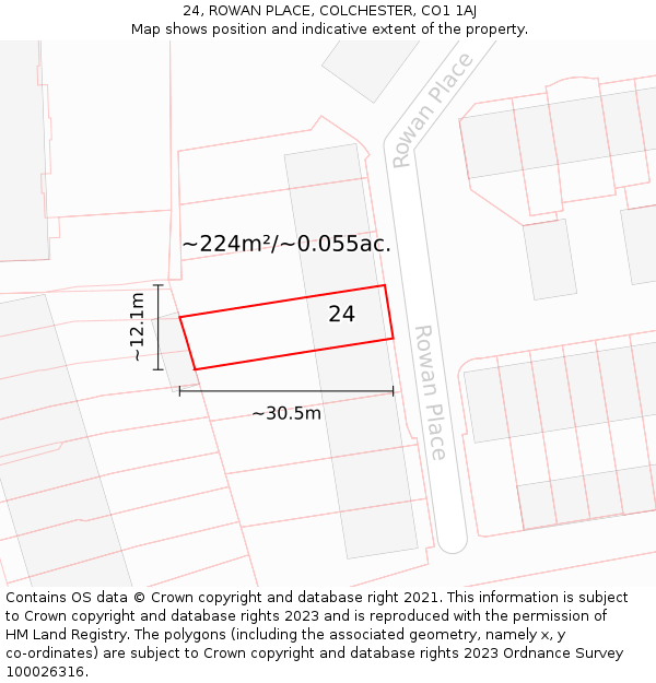 24, ROWAN PLACE, COLCHESTER, CO1 1AJ: Plot and title map