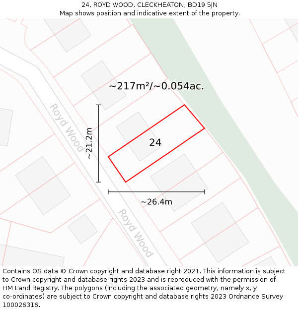 24, ROYD WOOD, CLECKHEATON, BD19 5JN: Plot and title map