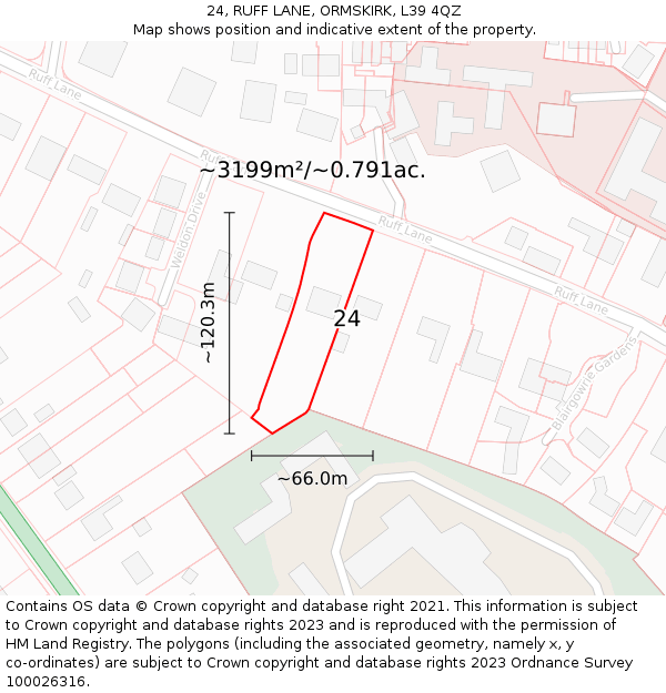 24, RUFF LANE, ORMSKIRK, L39 4QZ: Plot and title map