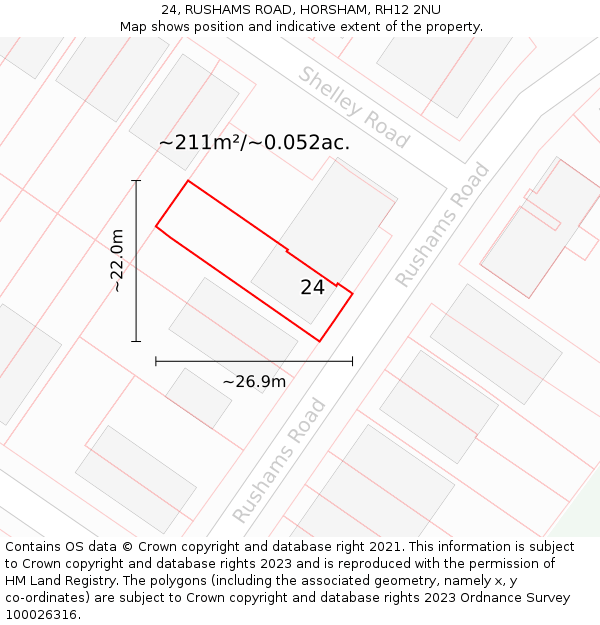 24, RUSHAMS ROAD, HORSHAM, RH12 2NU: Plot and title map