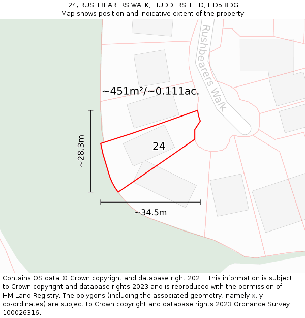 24, RUSHBEARERS WALK, HUDDERSFIELD, HD5 8DG: Plot and title map