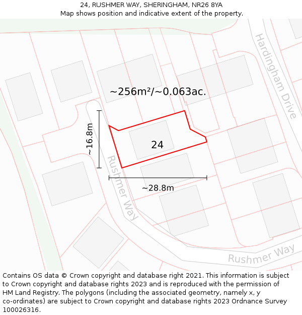 24, RUSHMER WAY, SHERINGHAM, NR26 8YA: Plot and title map