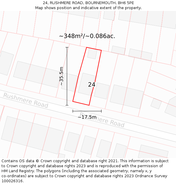 24, RUSHMERE ROAD, BOURNEMOUTH, BH6 5PE: Plot and title map