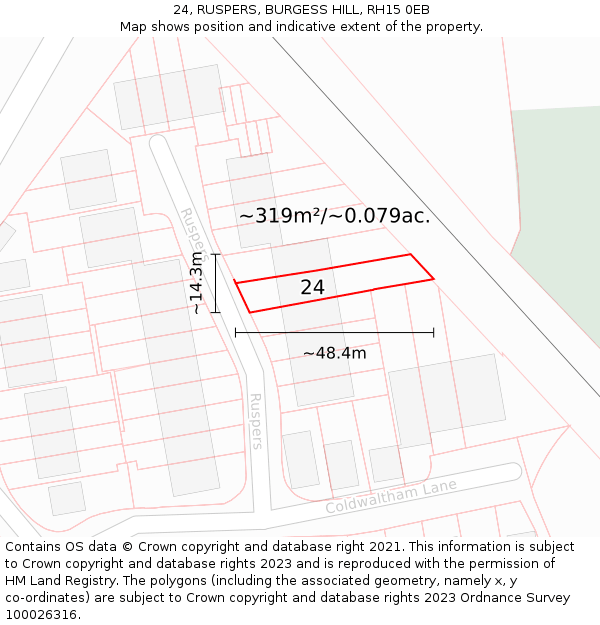 24, RUSPERS, BURGESS HILL, RH15 0EB: Plot and title map