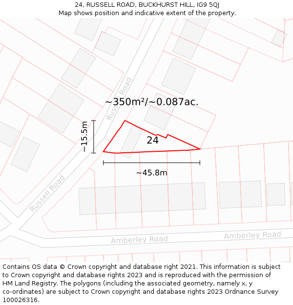 24, RUSSELL ROAD, BUCKHURST HILL, IG9 5QJ: Plot and title map