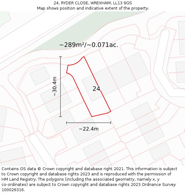 24, RYDER CLOSE, WREXHAM, LL13 9GS: Plot and title map