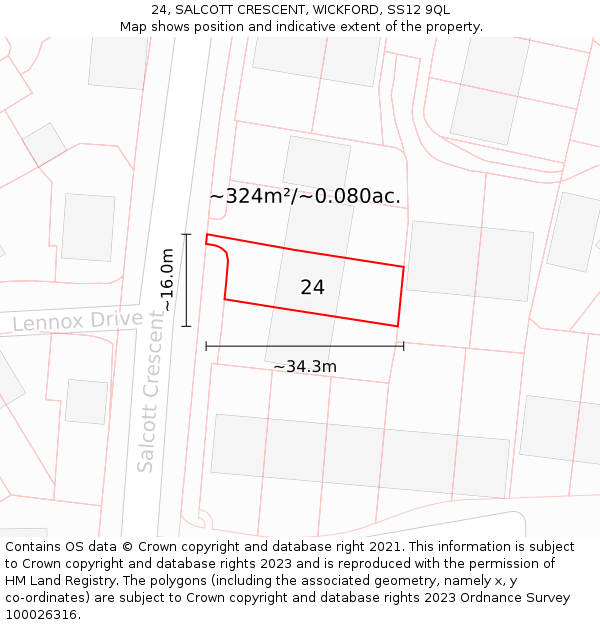 24, SALCOTT CRESCENT, WICKFORD, SS12 9QL: Plot and title map