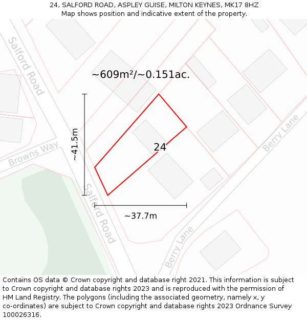 24, SALFORD ROAD, ASPLEY GUISE, MILTON KEYNES, MK17 8HZ: Plot and title map