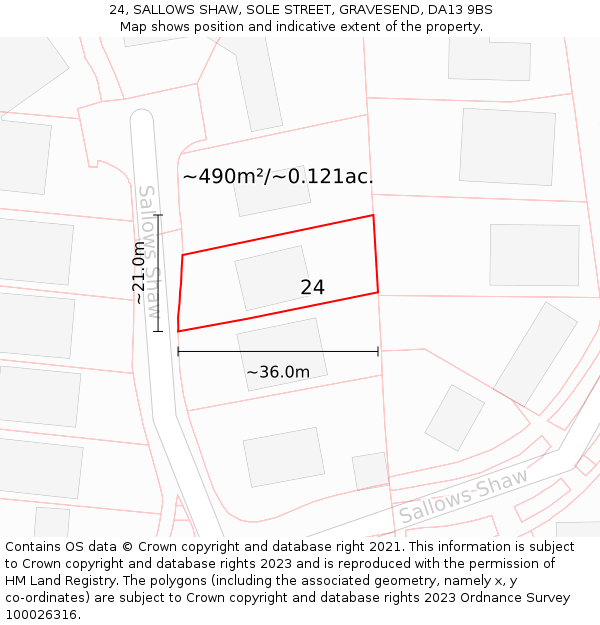 24, SALLOWS SHAW, SOLE STREET, GRAVESEND, DA13 9BS: Plot and title map