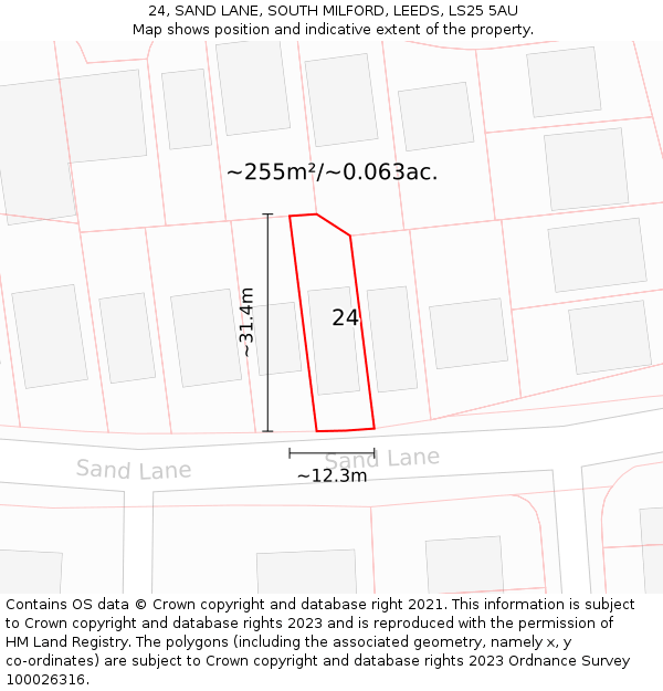 24, SAND LANE, SOUTH MILFORD, LEEDS, LS25 5AU: Plot and title map