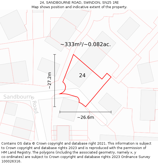 24, SANDBOURNE ROAD, SWINDON, SN25 1RE: Plot and title map