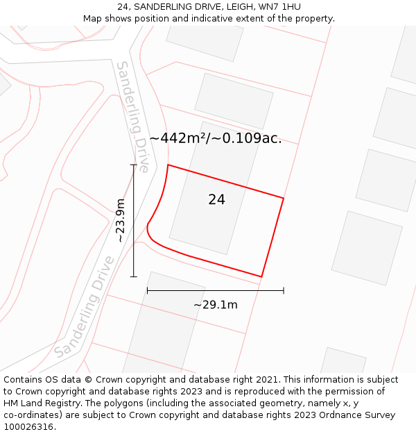 24, SANDERLING DRIVE, LEIGH, WN7 1HU: Plot and title map