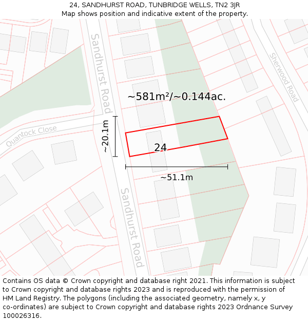 24, SANDHURST ROAD, TUNBRIDGE WELLS, TN2 3JR: Plot and title map