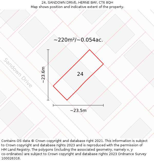 24, SANDOWN DRIVE, HERNE BAY, CT6 8QH: Plot and title map