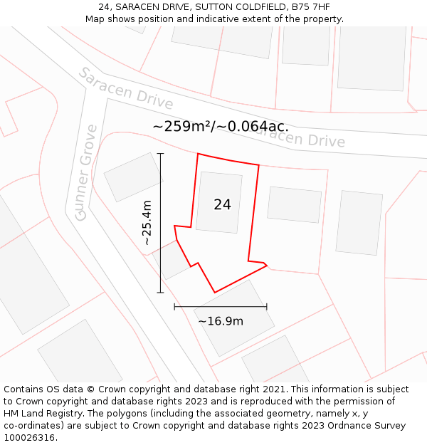 24, SARACEN DRIVE, SUTTON COLDFIELD, B75 7HF: Plot and title map