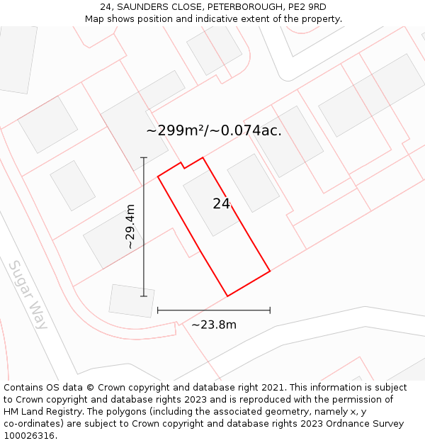 24, SAUNDERS CLOSE, PETERBOROUGH, PE2 9RD: Plot and title map