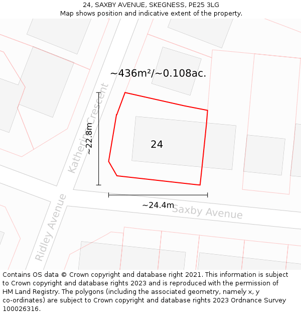 24, SAXBY AVENUE, SKEGNESS, PE25 3LG: Plot and title map