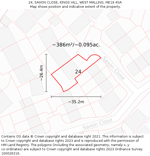 24, SAXON CLOSE, KINGS HILL, WEST MALLING, ME19 4SA: Plot and title map