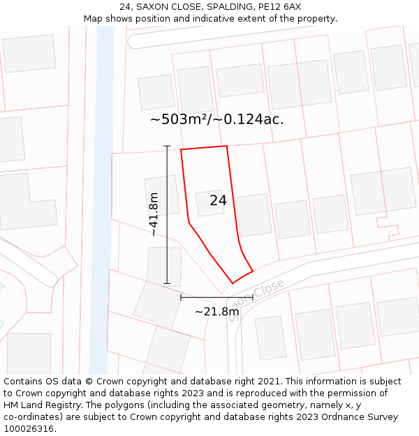 24, SAXON CLOSE, SPALDING, PE12 6AX: Plot and title map