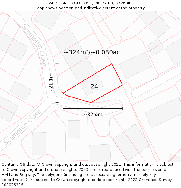 24, SCAMPTON CLOSE, BICESTER, OX26 4FF: Plot and title map