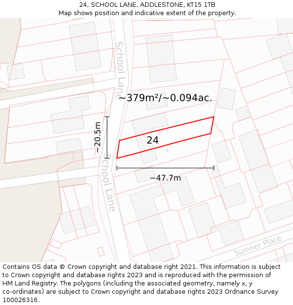 24, SCHOOL LANE, ADDLESTONE, KT15 1TB: Plot and title map