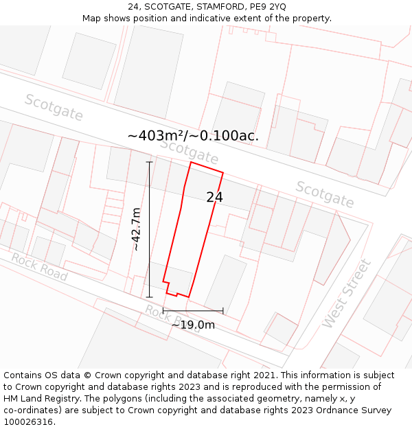 24, SCOTGATE, STAMFORD, PE9 2YQ: Plot and title map