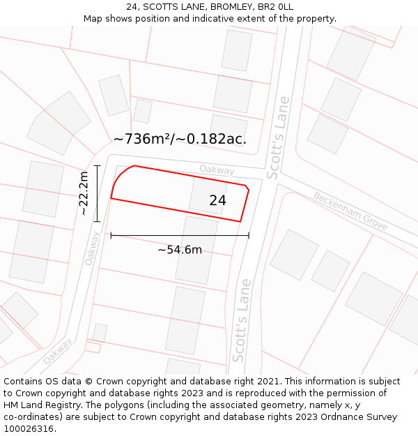 24, SCOTTS LANE, BROMLEY, BR2 0LL: Plot and title map