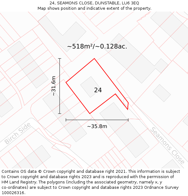 24, SEAMONS CLOSE, DUNSTABLE, LU6 3EQ: Plot and title map