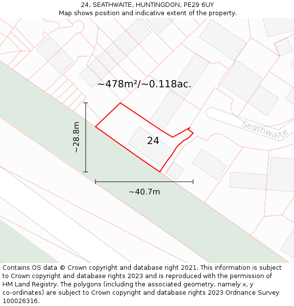 24, SEATHWAITE, HUNTINGDON, PE29 6UY: Plot and title map