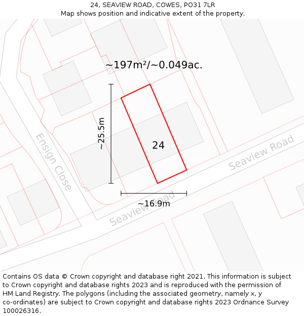 24, SEAVIEW ROAD, COWES, PO31 7LR: Plot and title map