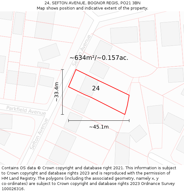 24, SEFTON AVENUE, BOGNOR REGIS, PO21 3BN: Plot and title map