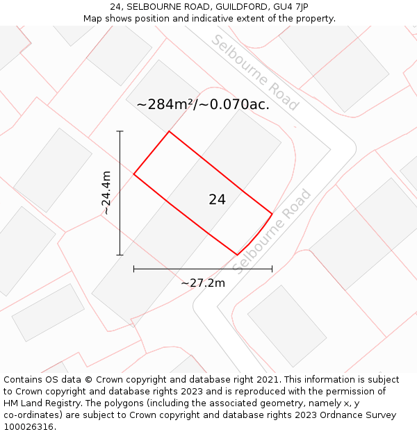 24, SELBOURNE ROAD, GUILDFORD, GU4 7JP: Plot and title map