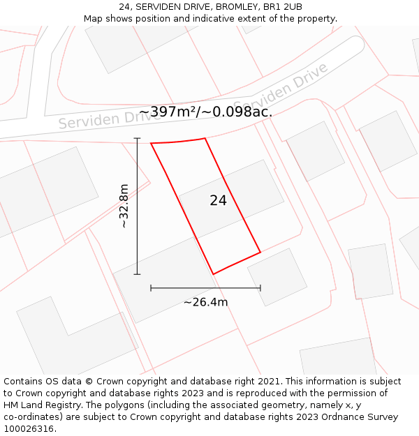 24, SERVIDEN DRIVE, BROMLEY, BR1 2UB: Plot and title map