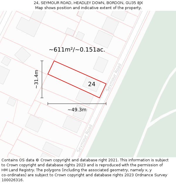 24, SEYMOUR ROAD, HEADLEY DOWN, BORDON, GU35 8JX: Plot and title map