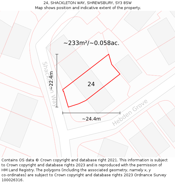 24, SHACKLETON WAY, SHREWSBURY, SY3 8SW: Plot and title map