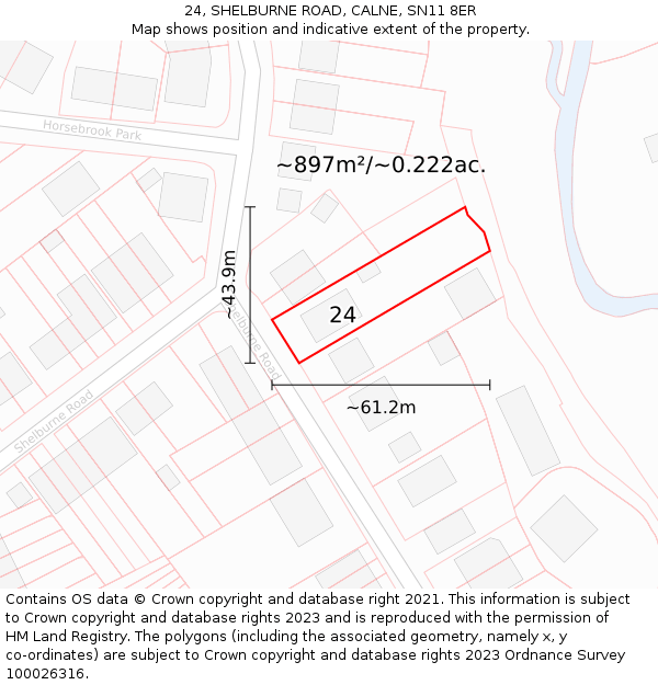 24, SHELBURNE ROAD, CALNE, SN11 8ER: Plot and title map