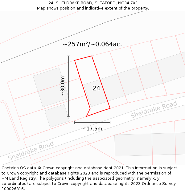 24, SHELDRAKE ROAD, SLEAFORD, NG34 7XF: Plot and title map