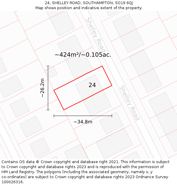 24, SHELLEY ROAD, SOUTHAMPTON, SO19 6QJ: Plot and title map