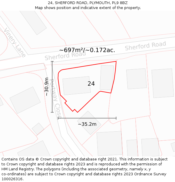 24, SHERFORD ROAD, PLYMOUTH, PL9 8BZ: Plot and title map