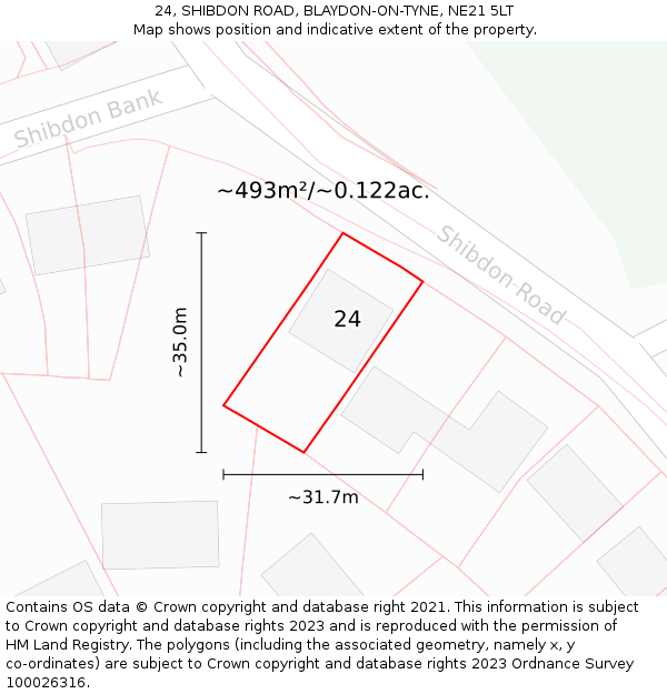 24, SHIBDON ROAD, BLAYDON-ON-TYNE, NE21 5LT: Plot and title map