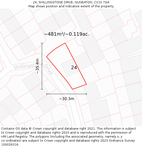 24, SHILLINGSTONE DRIVE, NUNEATON, CV10 7GA: Plot and title map