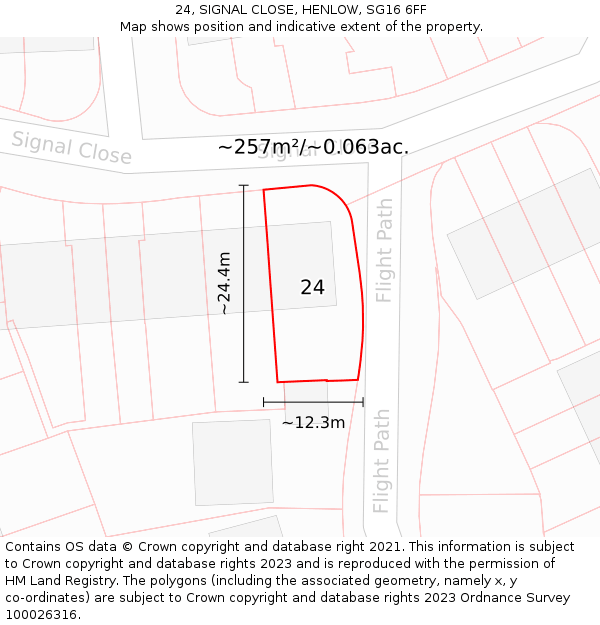 24, SIGNAL CLOSE, HENLOW, SG16 6FF: Plot and title map