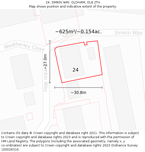 24, SIMKIN WAY, OLDHAM, OL8 2TH: Plot and title map