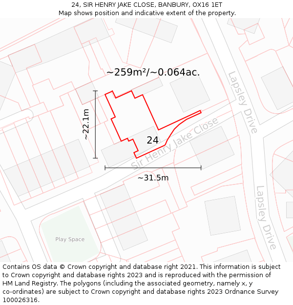 24, SIR HENRY JAKE CLOSE, BANBURY, OX16 1ET: Plot and title map